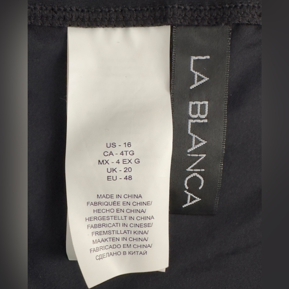 LA BLANCA Island Goddess Crossover Front High Waist Cheeky Bottom Black 16.  NWT - Picture 8 of 9